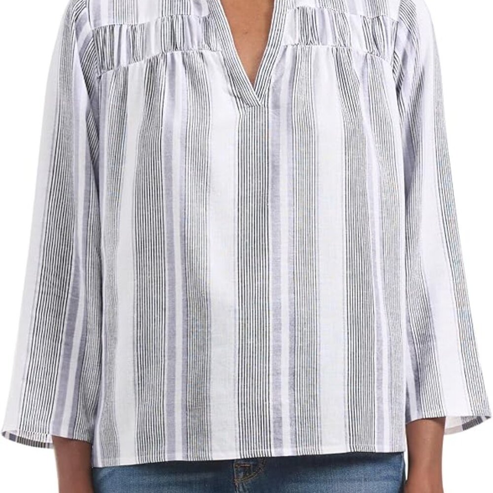 Splendid Women's Size XL V Neck White Striped 3/4 Sleeve Top Blouse NWT